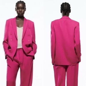 Zara Hot Pink Double Breasted Blazer Longline Oversized Women’s Small